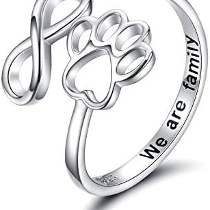 Ručně vyráběný prsten s tlapkou a srdcem – nastavitelný, stříbro 925