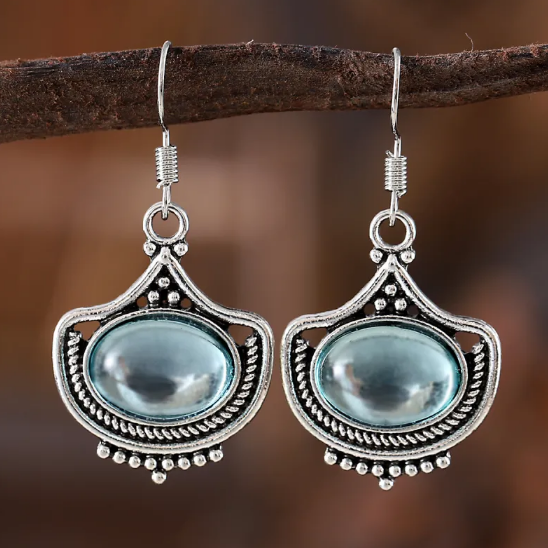 Vintage sada náhrdelníku a náušnic s modrými oválnými drahokamy